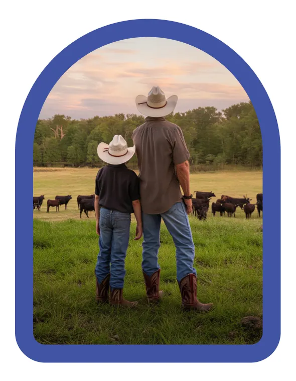 Ranching family with cattle
